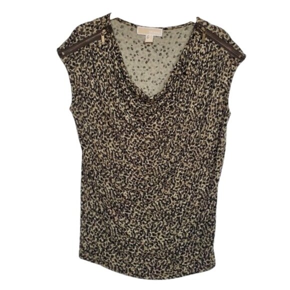 Michael Kors Camo Top Zipper Embellished Leopard Tank - Picture 1 of 10